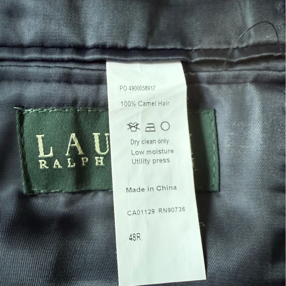 RALPH LAUREN 100% Camel Hair 2 button Classic Blue Sport Coat Size 48R